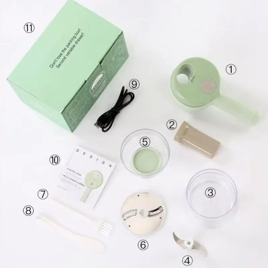 4 in 1 Handheld Electric Vegetable Cutter Set Kitchen Tools for Garlic Pepper Chili Onion Celery Ginger Meat with Brush